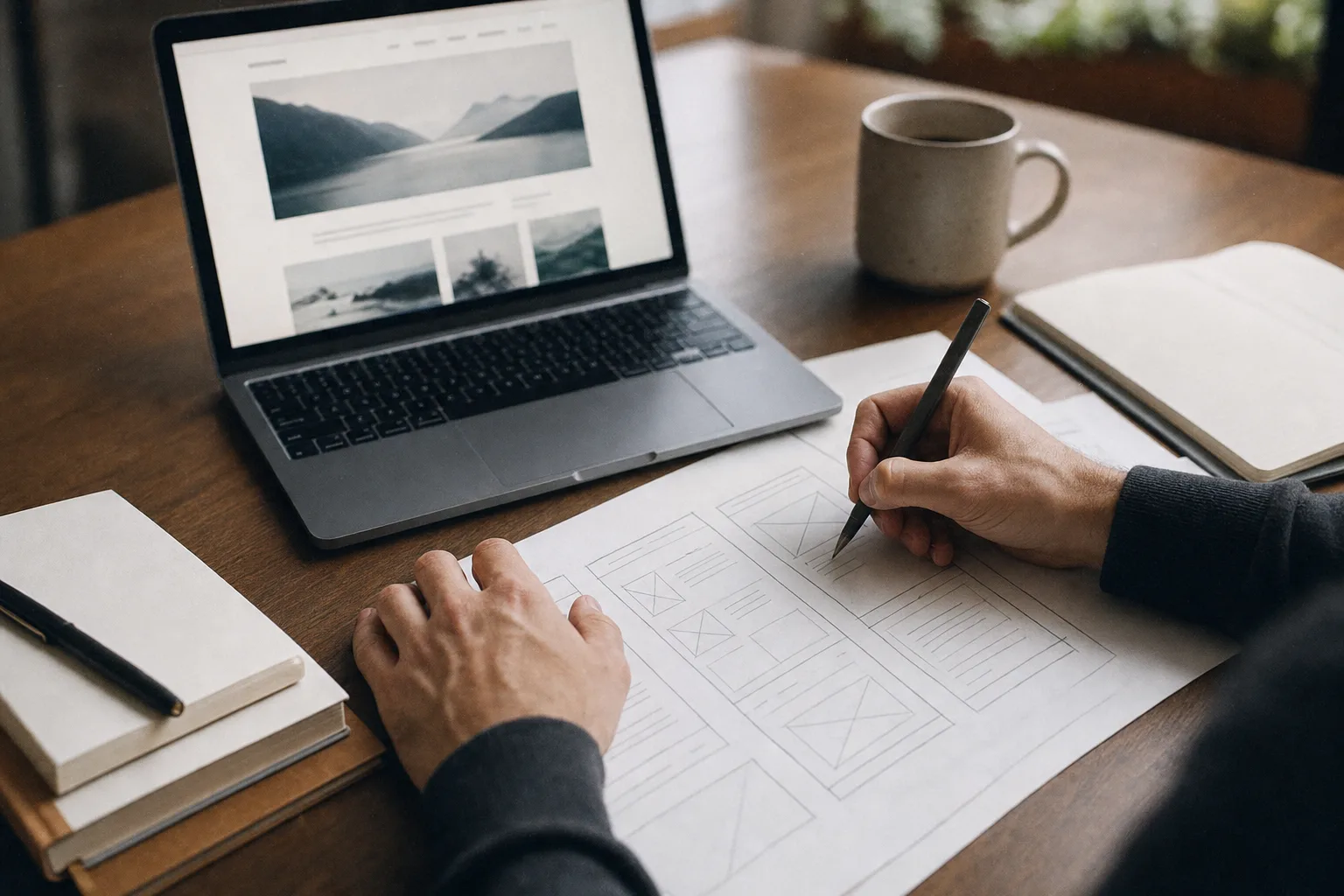 Skizze eines Website-Relaunch neben modernem Entwurf
