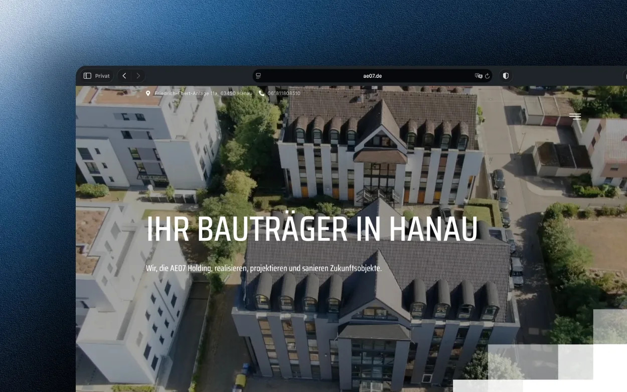Website-Referenz ae07.de – Bauträger AE07 Holding aus Hanau