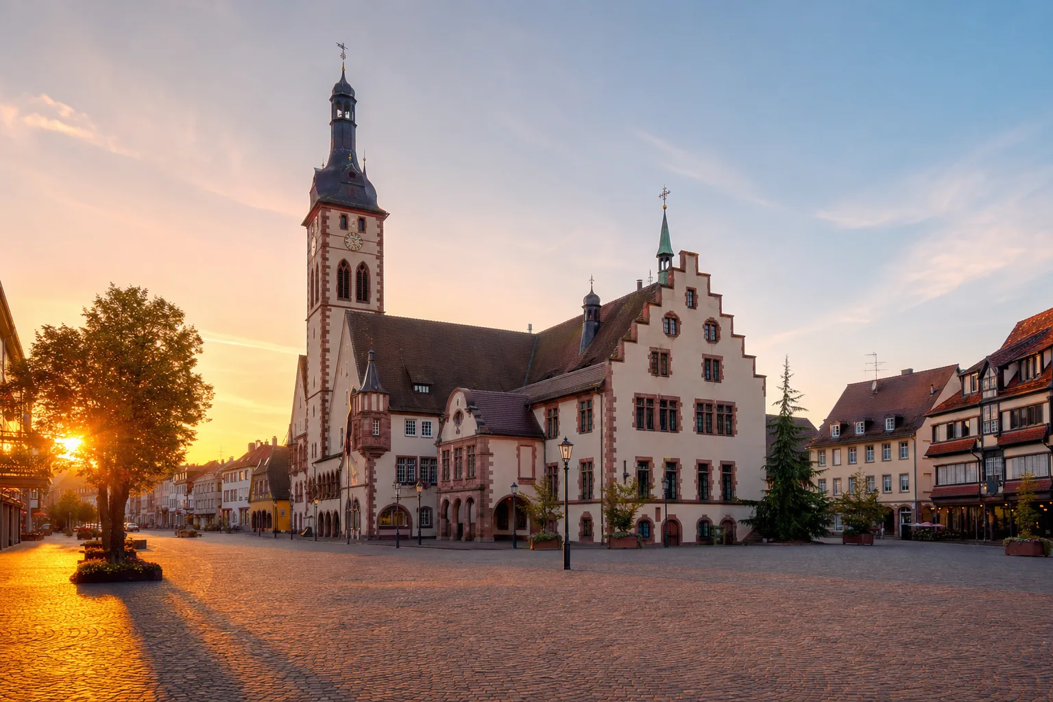 Historischer Marktplatz mit Rathaus in Offenburg