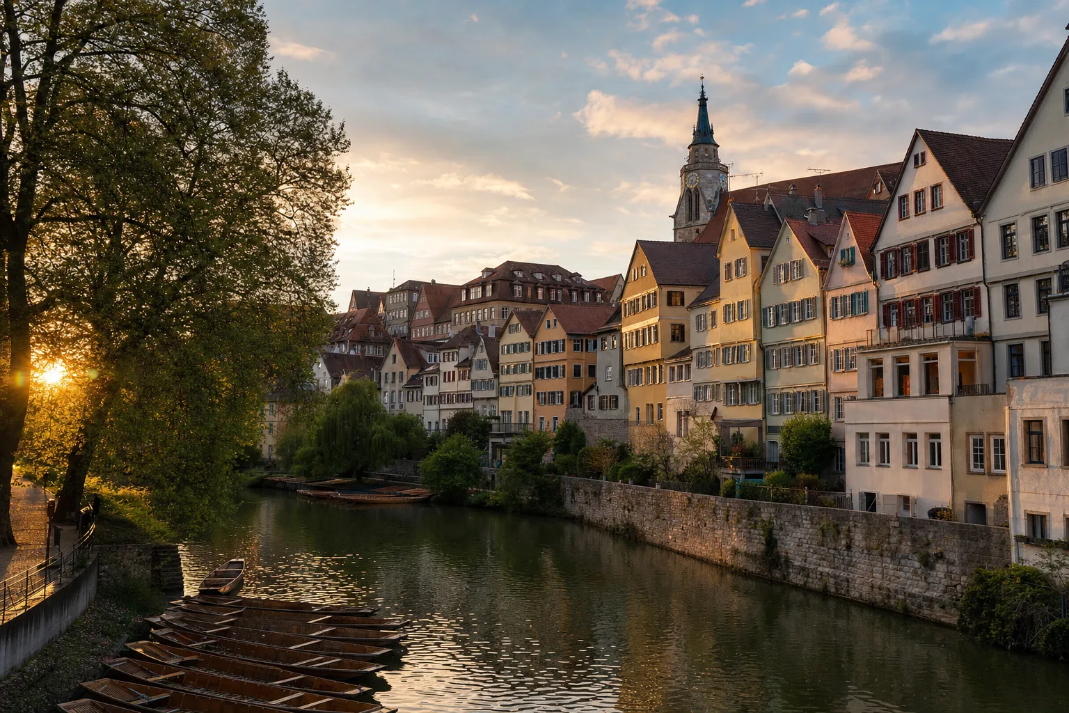 Neckarfront von Tübingen mit Hölderlinturm