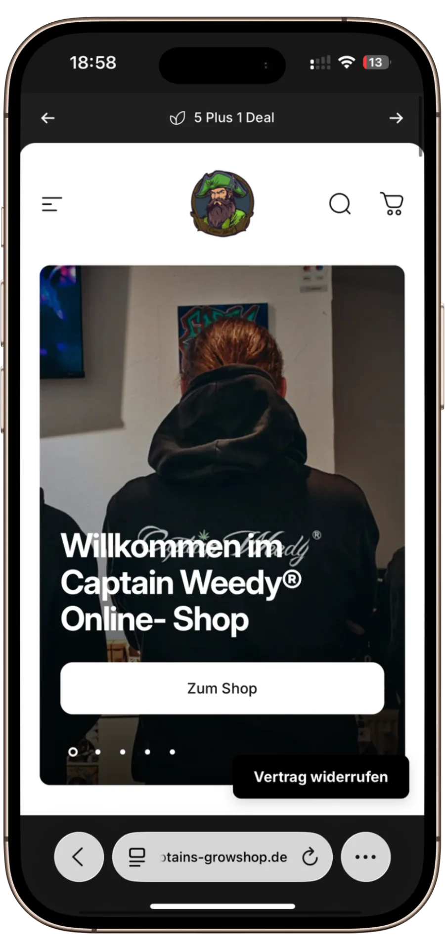 Smartphone zeigt mobilen Online-Shop von Captain Weedy – professionellen Online Shop erstellen lassen
