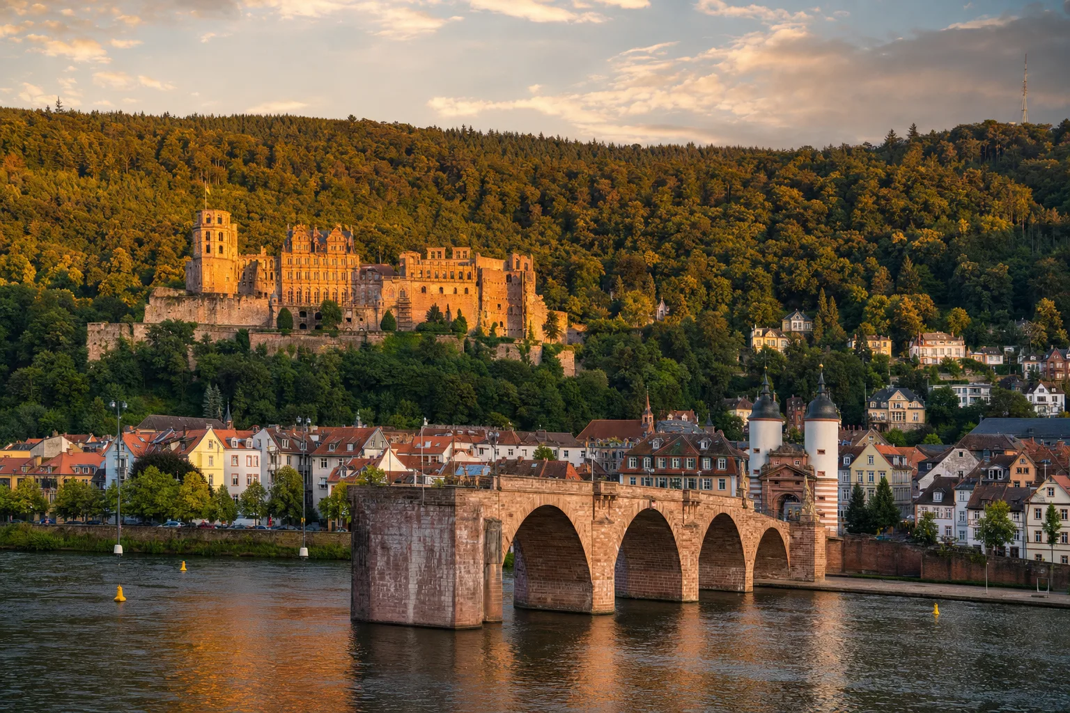 Schloss Heidelberg über der Altstadt mit der Alten Brücke