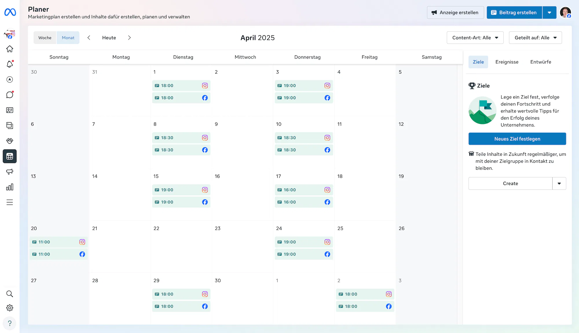 Meta Planner für Social Media Betreuung