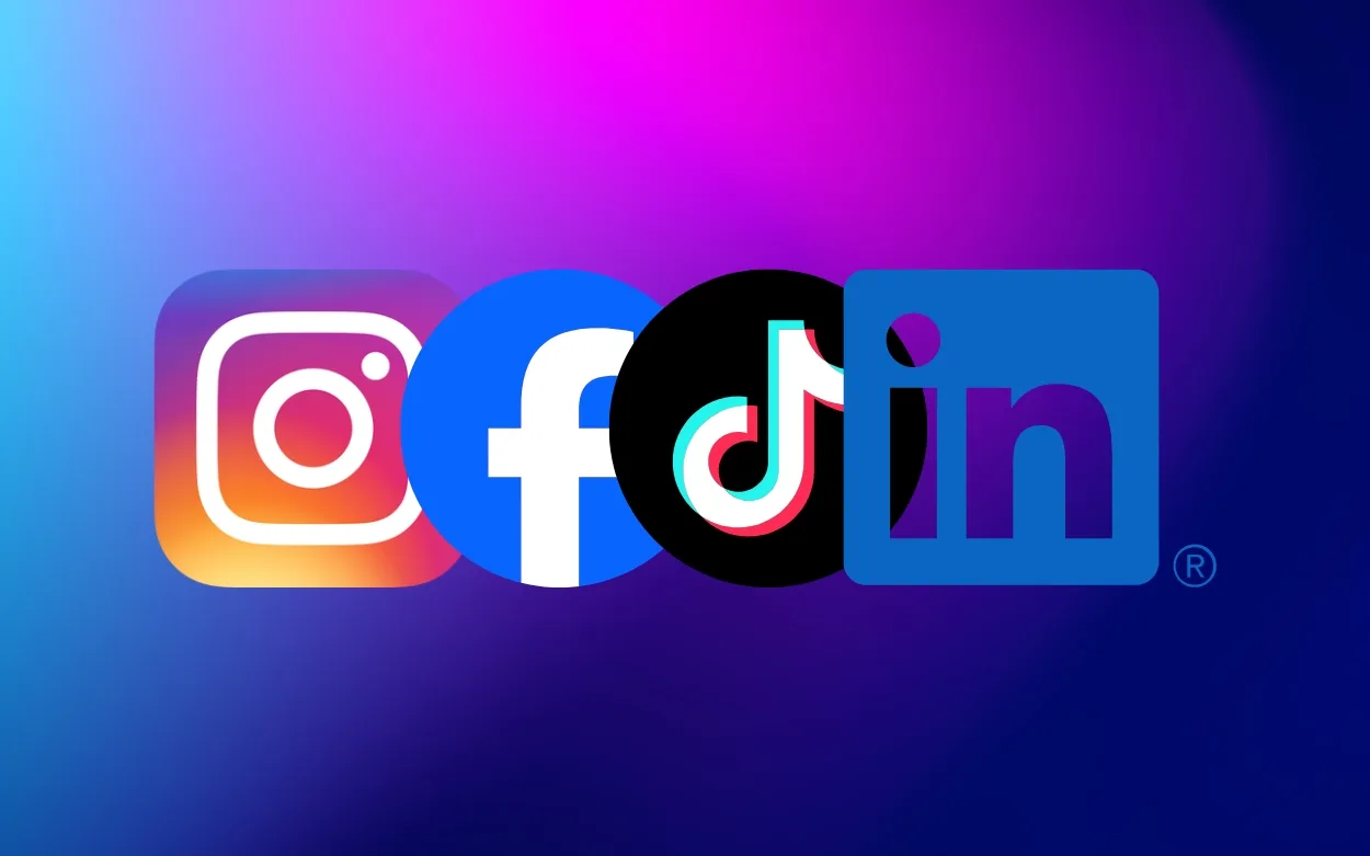 Logos der Plattformen Instagram, Facebook, LinkedIn und TikTok