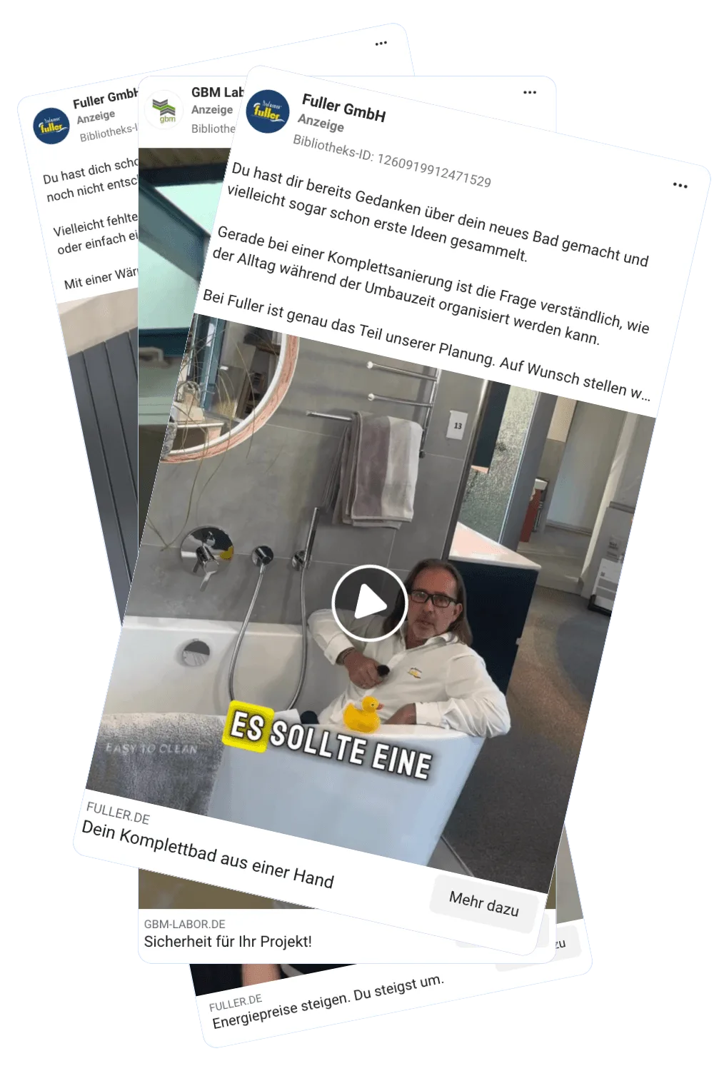 Beispiele von Meta-Werbeanzeigen für Kunden (Fuller GmbH, GBM Labor)
