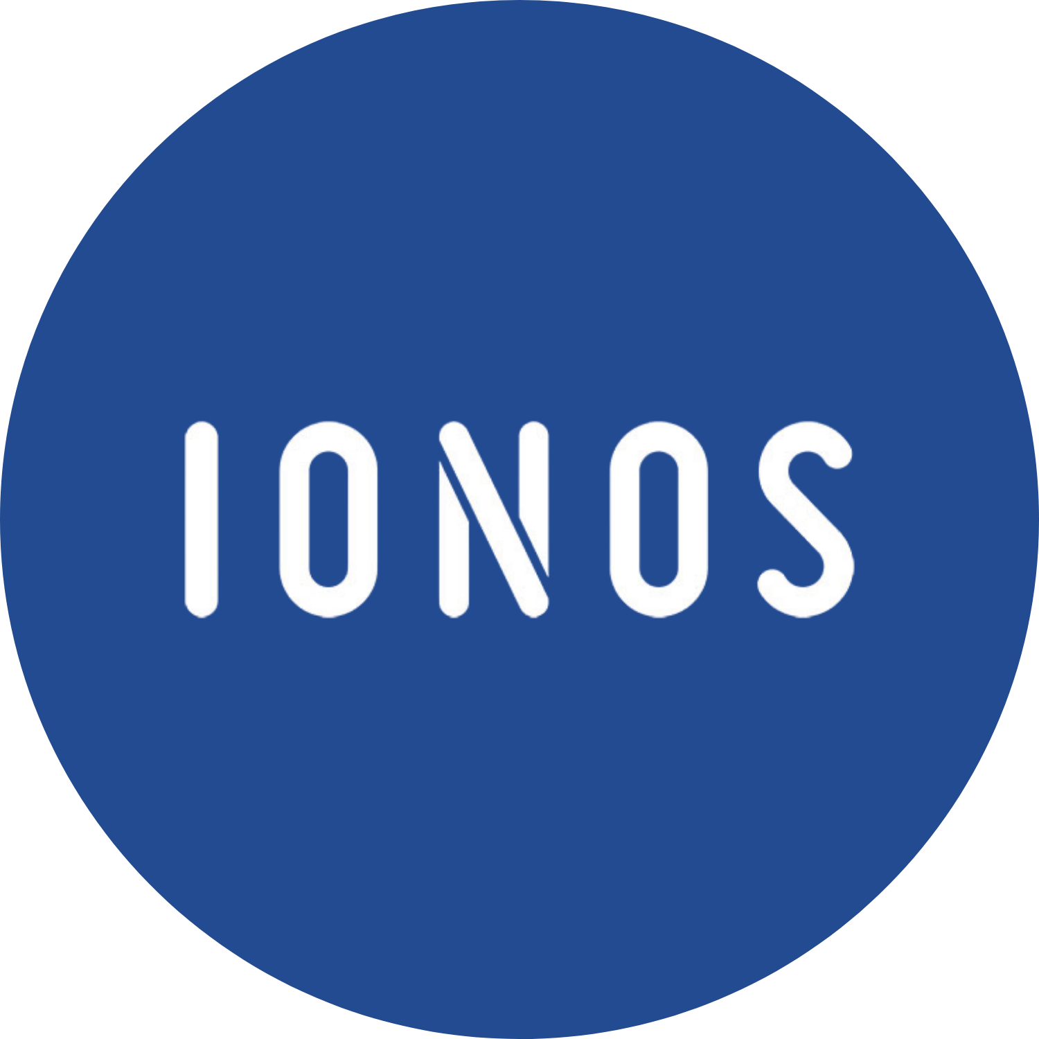 Weißes IONOS Logo in einem blauen Kreis auf einfarbigem Hintergrund.